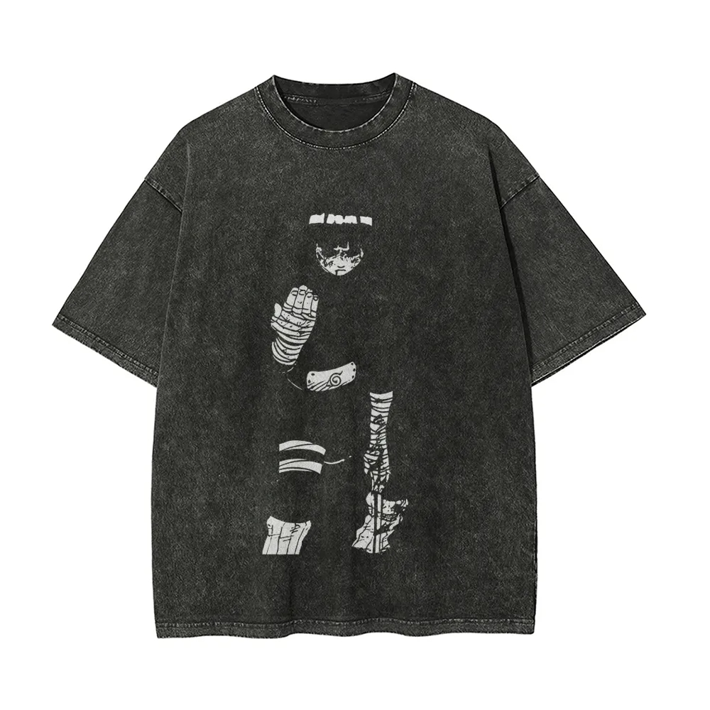 Acid Wash Vintage Graphic T Shirt - Camiseta Naruto Rock Lee Eight Gates