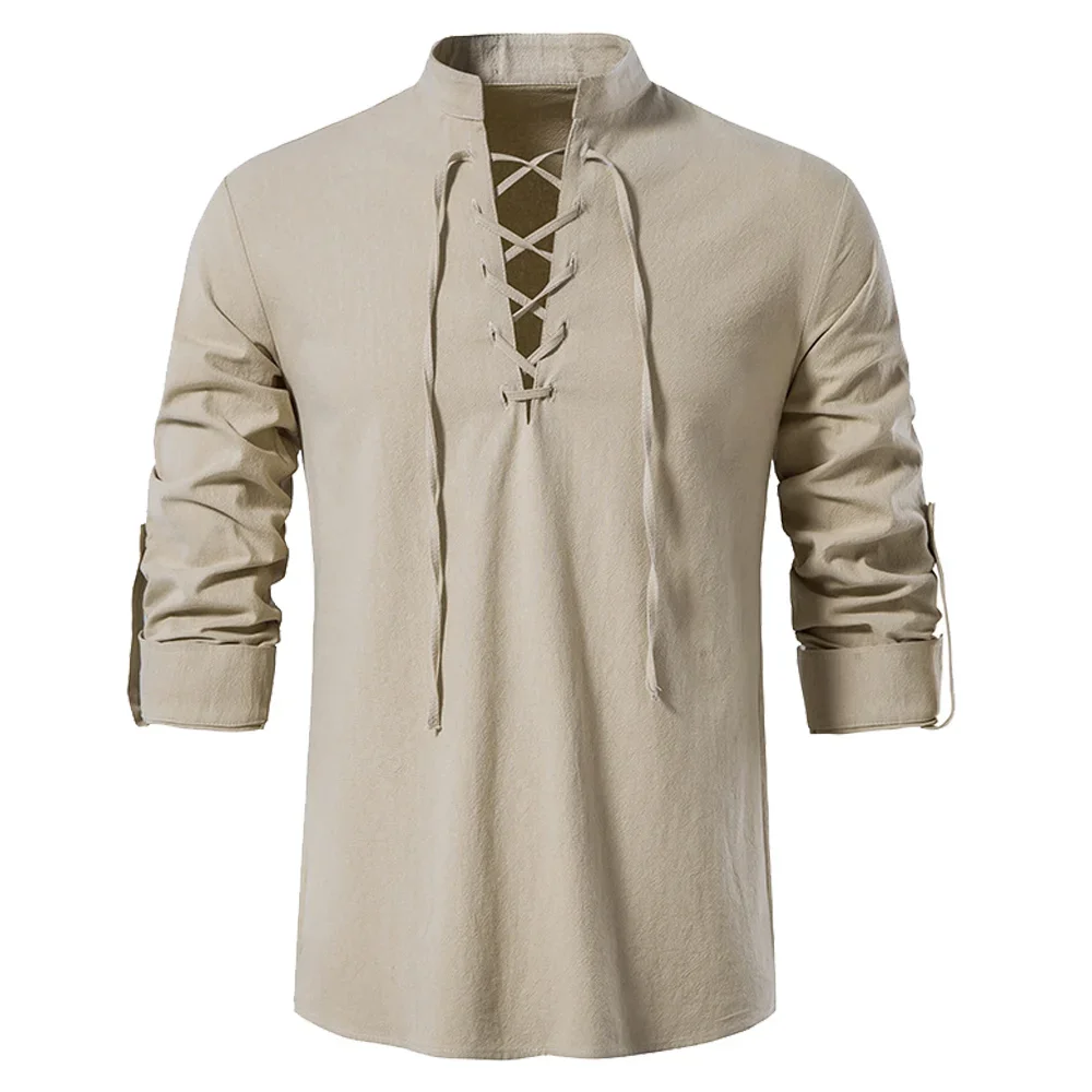 Medieval Gothic Lace Up Pirate Shirt - Vintage Cosplay Medieval hombres camisa pirata