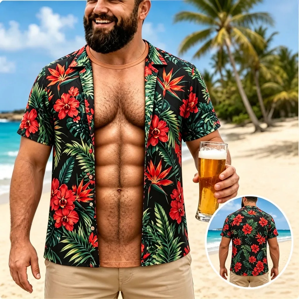 Vintage Hawaiian Floral Shirt - Nueva camisa hawaiana para hombre, de