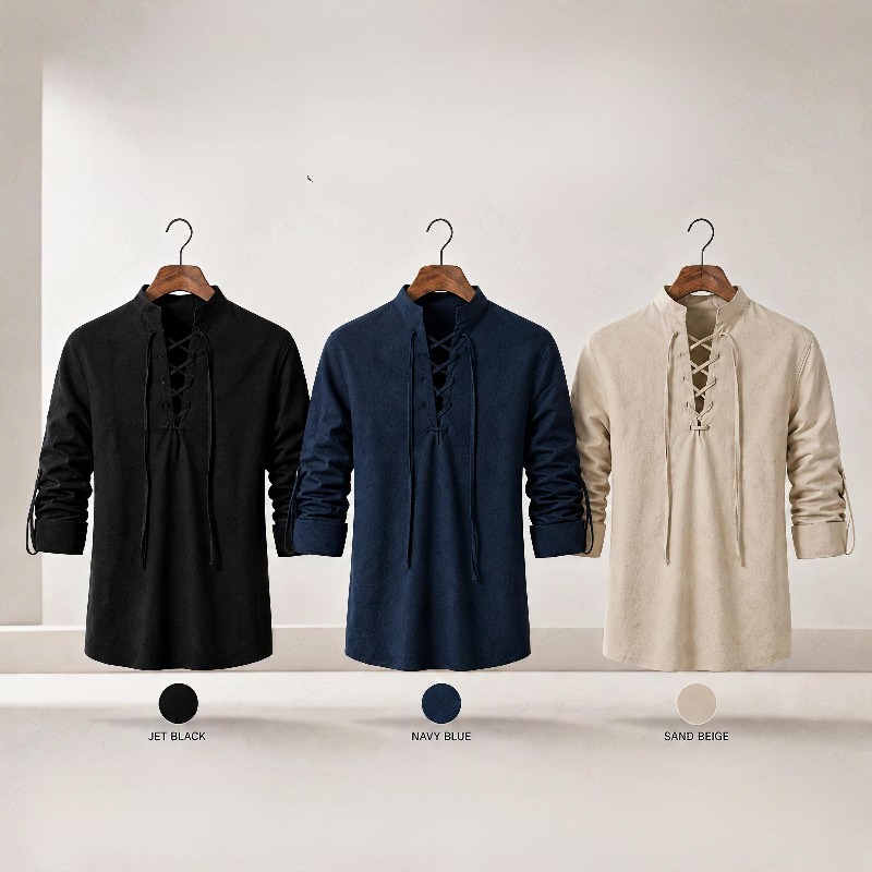 Medieval Gothic Lace Up Pirate Shirt - Camisa de hombre con cordones, cuello