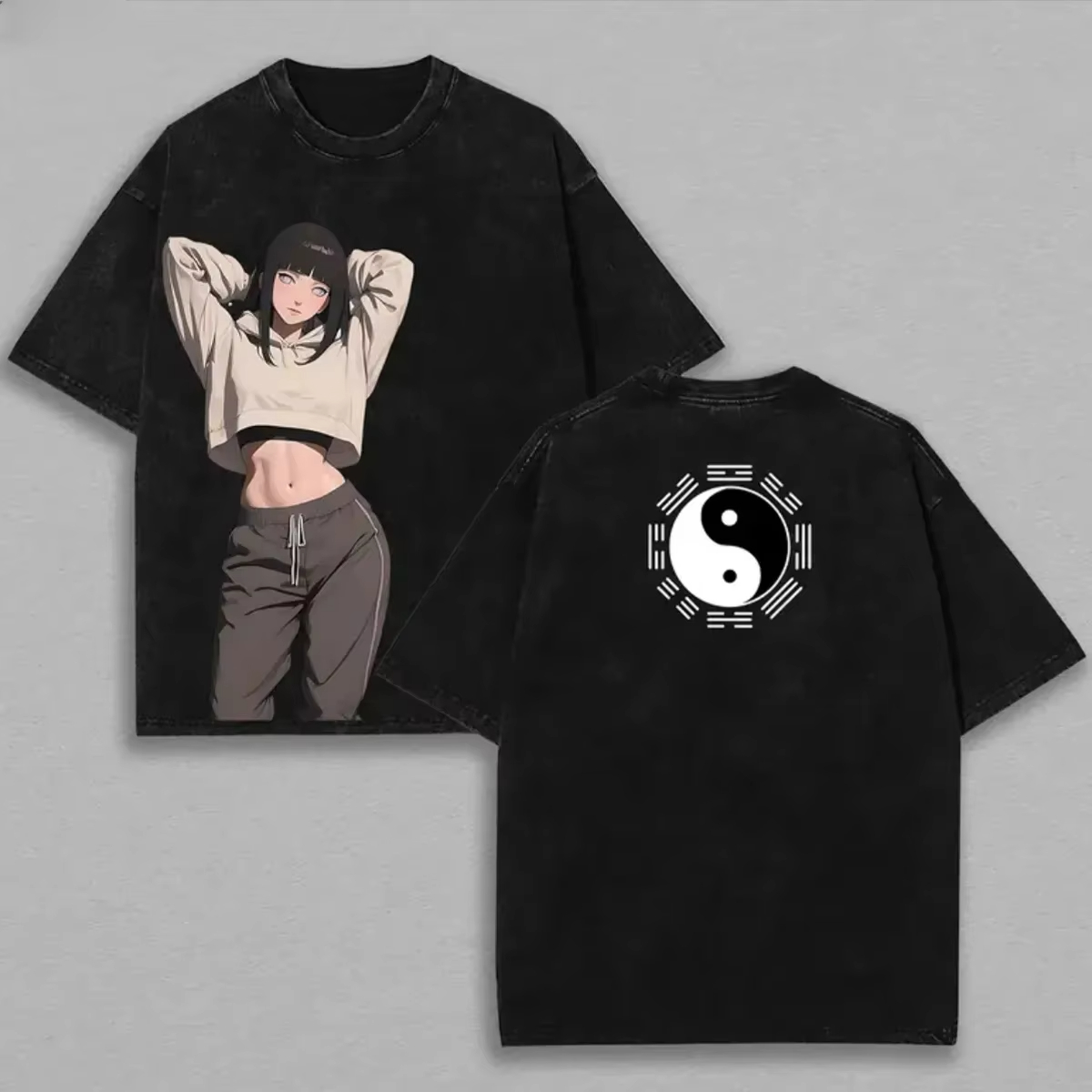 Acid Wash Vintage Graphic T Shirt - Camiseta Hinata Hyuga Naruto para Hombre,