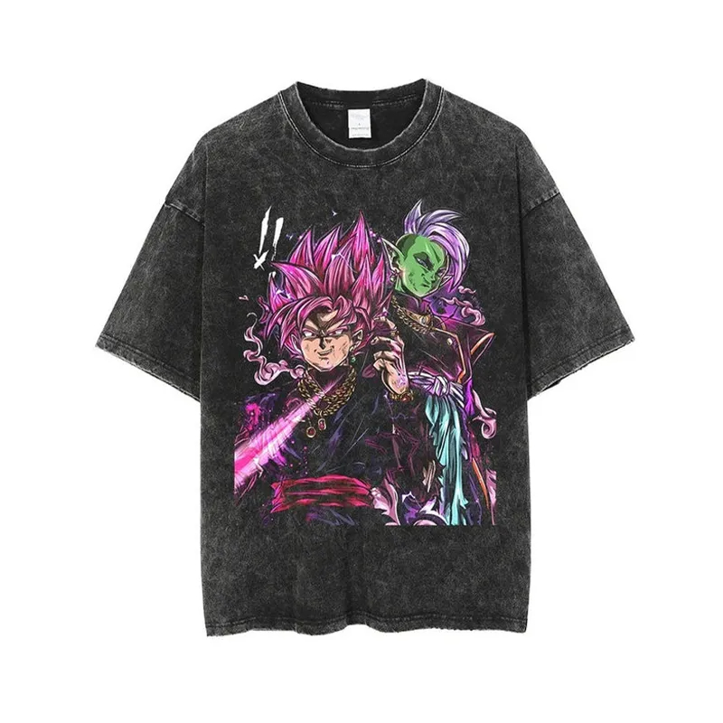 Acid Wash Vintage Graphic T Shirt - Camiseta Goku Black Rose Dragon Ball