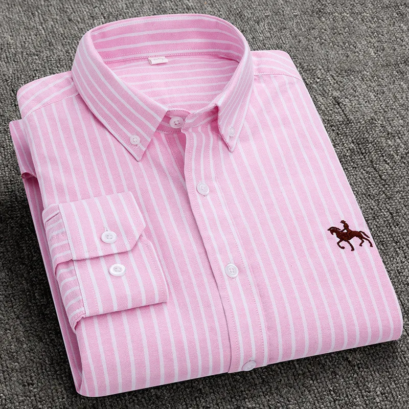 Oxford Cotton Casual Shirt Business - Camisa de Vestir de Manga Larga