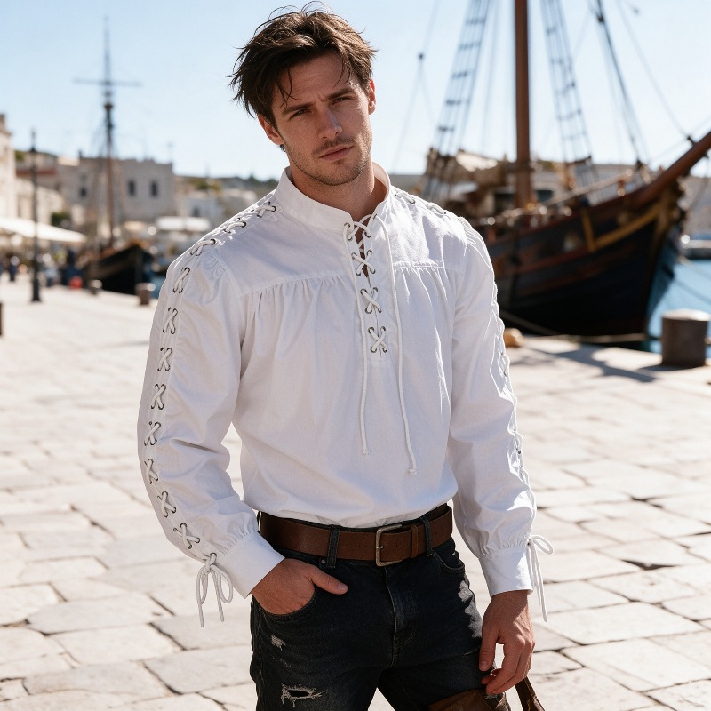 Camisa de encaje de pirata med - Medieval Gothic Lace Up Pirate Shirt reseña y precio