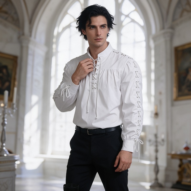 Camisa de encaje de pirata med - Medieval Gothic Lace Up Pirate Shirt reseña y precio