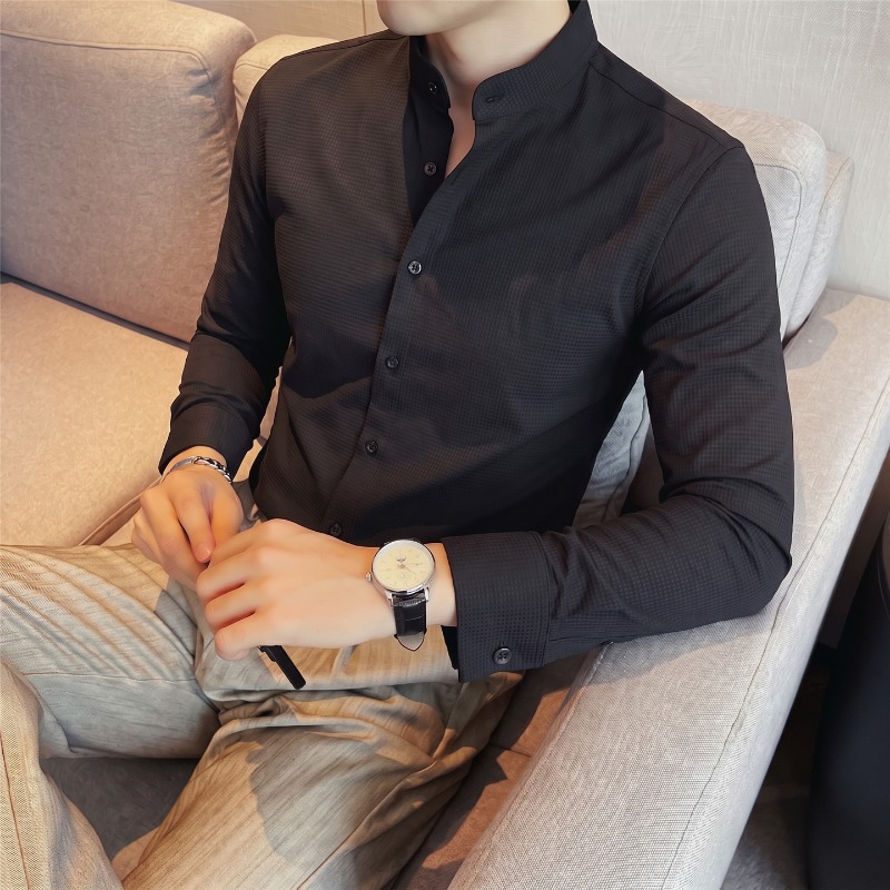 Camisa de manga larga con cuel - Mandarin Collar Formal Shirt Slim Fit reseña y precio