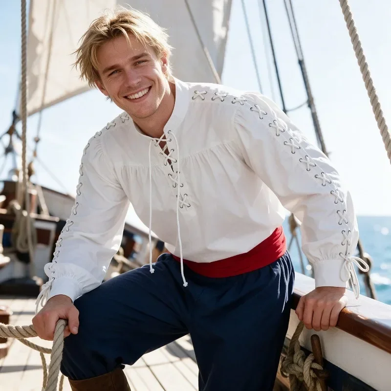 Camisa pirata medieval para ho - Medieval Gothic Lace Up Pirate Shirt reseña y precio
