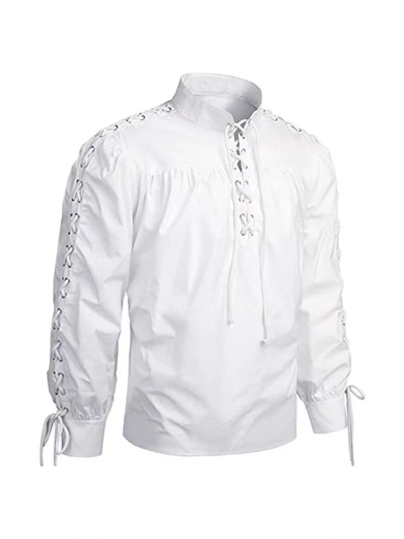 Camisa de manga larga con cuel - Medieval Gothic Lace Up Pirate Shirt reseña y precio
