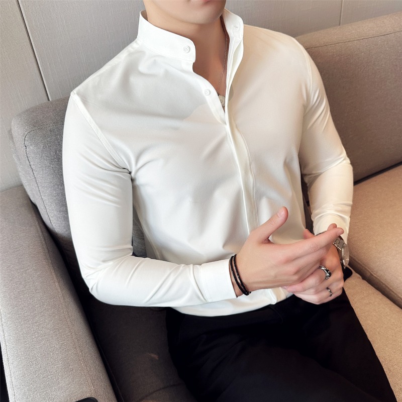Camisas de vestir para hombre, - Mandarin Collar Formal Shirt Slim Fit reseña y precio