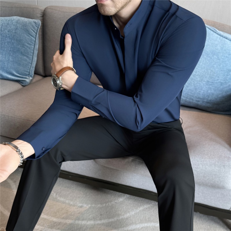 Camisas de vestir para hombre, - Mandarin Collar Formal Shirt Slim Fit reseña y precio