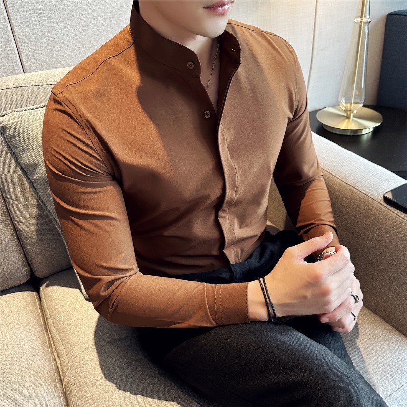 Camisas de vestir para hombre, - Mandarin Collar Formal Shirt Slim Fit reseña y precio